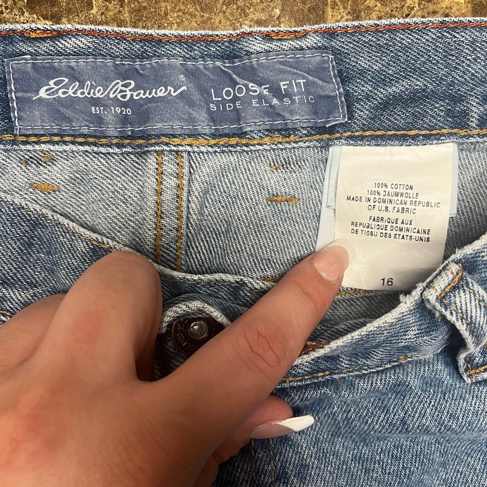 Eddie Bauer Woman’s Loose Fit Side Elastic Straight Light Blue Jeans 👖